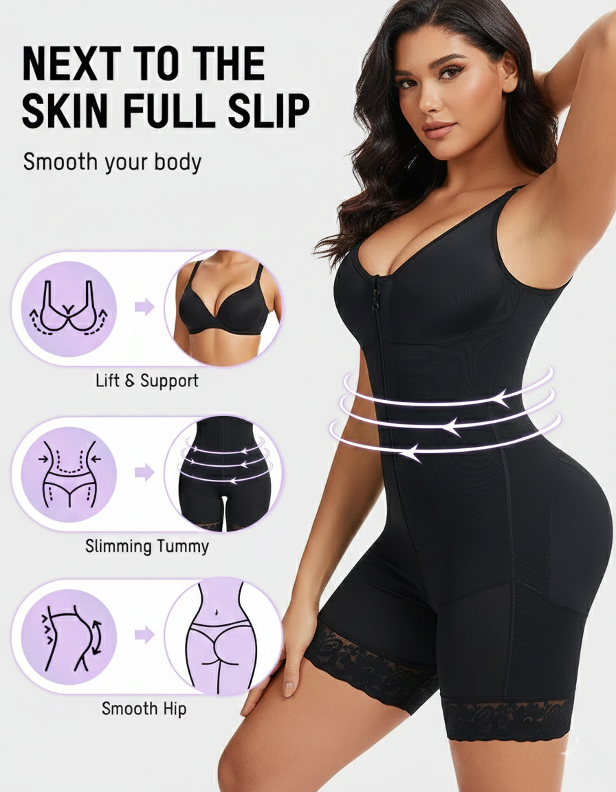 Wireless Plus Size Full Body Shaper Bodysuit with Bra - Tummy Control & Butt Lifter