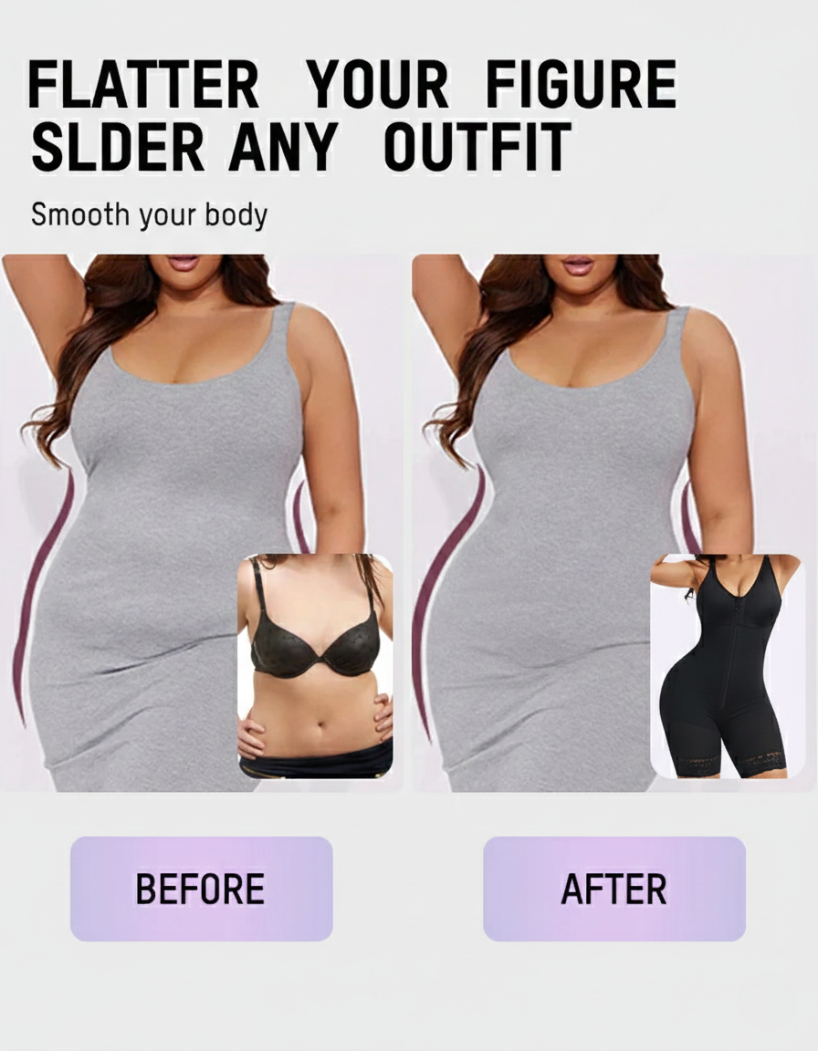 Wireless Plus Size Full Body Shaper Bodysuit with Bra - Tummy Control & Butt Lifter