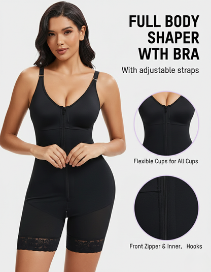 Wireless Plus Size Full Body Shaper Bodysuit with Bra - Tummy Control & Butt Lifter