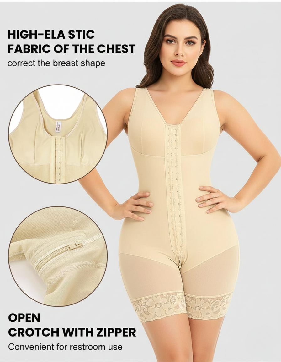 Wireless Plus Size Full Body Shaper Bodysuit with Bra - Tummy Control & Butt Lifter