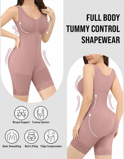 Wireless Plus Size Full Body Shaper Bodysuit with Bra - Tummy Control & Butt Lifter