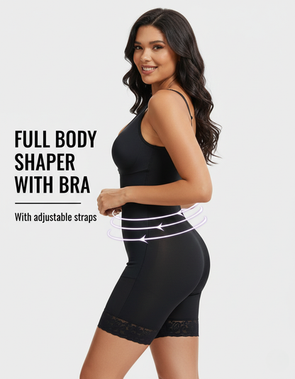 Wireless Plus Size Full Body Shaper Bodysuit with Bra - Tummy Control & Butt Lifter