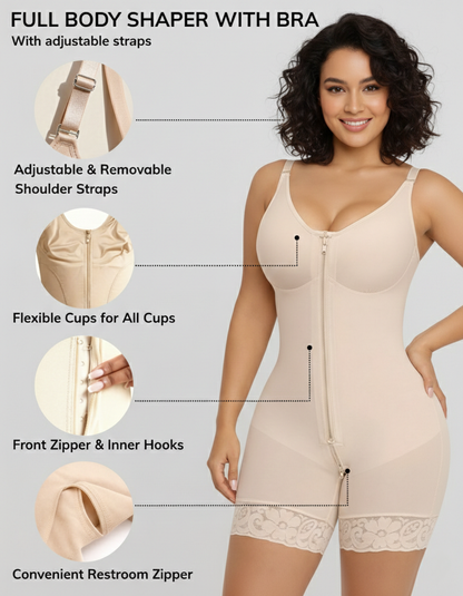 Wireless Plus Size Full Body Shaper Bodysuit with Bra - Tummy Control & Butt Lifter